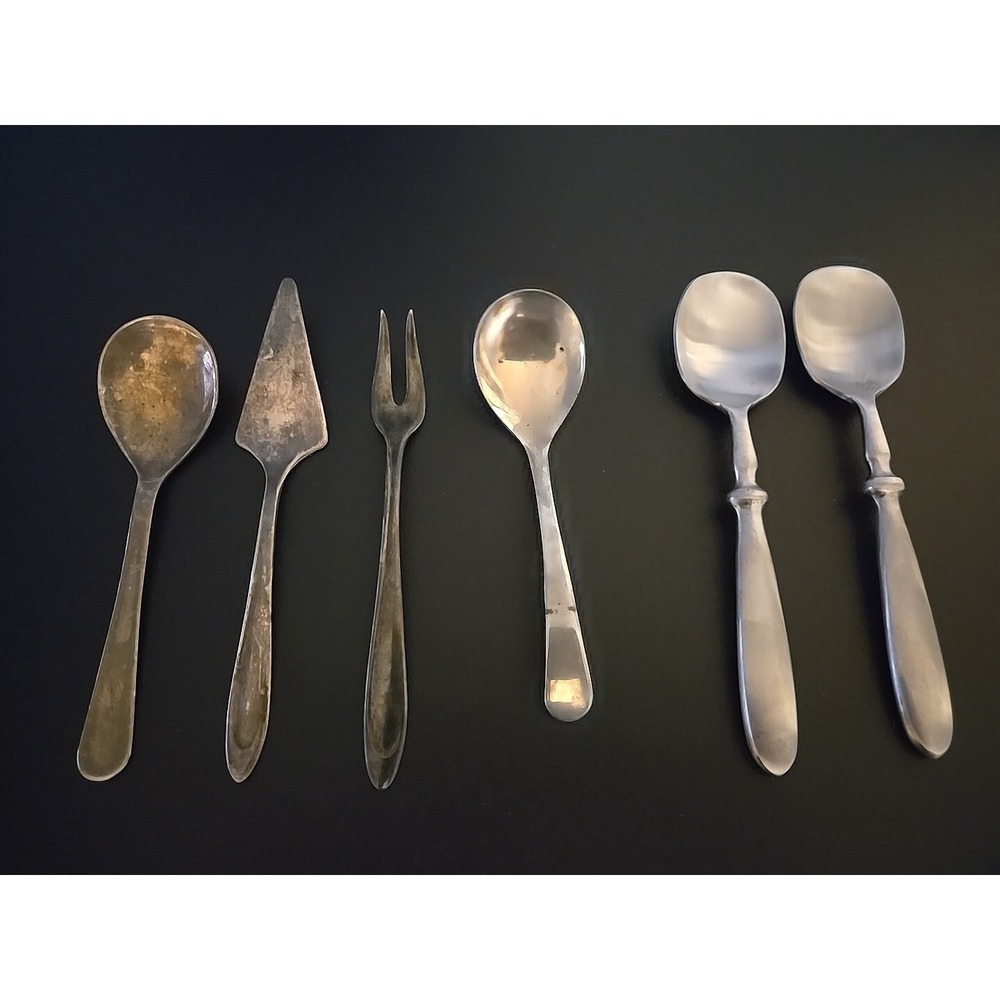 Lot Of 6 Various Silverplated Flatware Spoons‎ Forks w 2 Stainless Steel Spoons